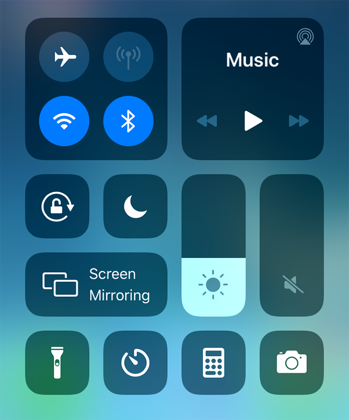 The Control Centre options on an Apple smart device